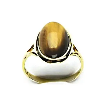 Prsten Zlatý prsten, žluté i bílé zlato, přírodní tygří oko - T 1454 (tygří oko 14x10 mm)