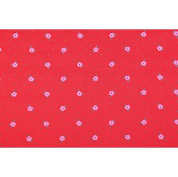 Bavlněné leské plátno v červené barvě s květy TM2001-092