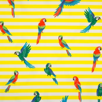 Úplet žluto-bílý pruh, papoušci, š.150
