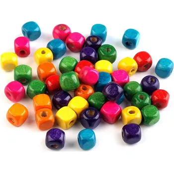 Korálek Dřevěné korálky kostka 8x8 mm, barva mix