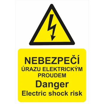 Nebezpečí úrazu elektrickým proudem - Danger Electric shock risk plast 0,5mm A4 (297 x 210 mm)