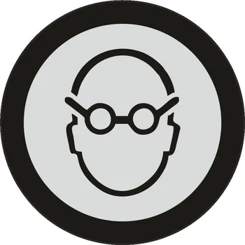 Samolepící etiketa Použij ochranu zraku - stříbrná mat samolepící vinylová fólie 90x90 mm