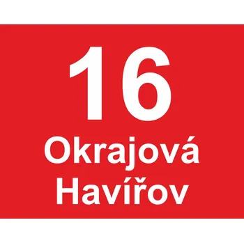 Číslo orientační - 8 (číslo, 2 řádky textu, bez rámečku) plast 5 mm 200 x 160 mm