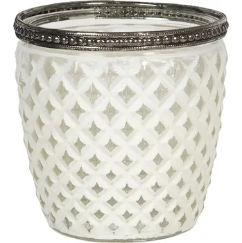 Svícen Skleněný svícen s bílou patinou Satin - Ø 9*9 cm