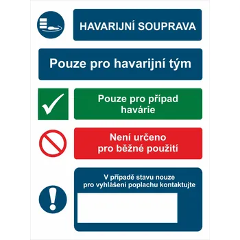 Havarijní souprava - Pouze havarijní tým UV tisk plast 3mm 300x200 mm
