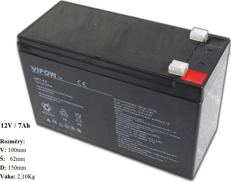 Gelová nabíjecí baterie Vipow 12V - 7Ah/ 20HR