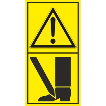 Výstraha - Nebezpečí useknutí chodidla shora samolepící vinylová fólie 85 x 45 mm