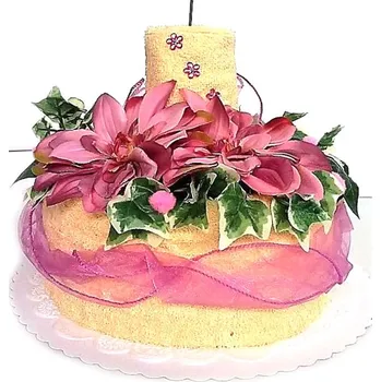 Veratex Textilní dort z ručníků - svícen žlutý