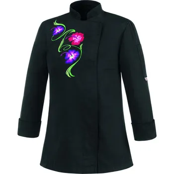Gastro oděv Dámský kuchařský rondon EGOchef FLOWERS - černý S E-1003002CS