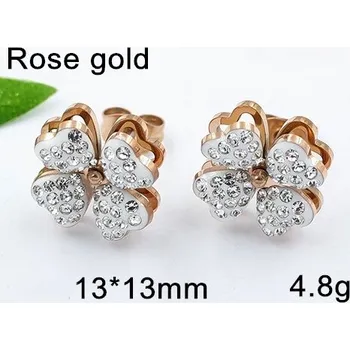 Náušnice Náušnice z chirurgické oceli růžové zlato čtyřlístek 20882