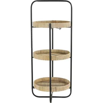 Černý kovový 2 patrový etažér s bambusovými podnosy Lorena - Ø 37*89cm