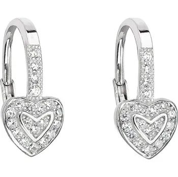 Náušnice Stříbrné náušnice visací se zirkonem bílé srdce 11189.1