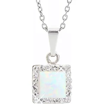 Náhrdelník Stříbrný náhrdelník s bílým opálem a krystaly Swarovski Elements čtverec White Opal