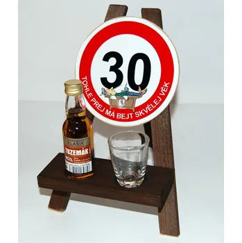 Žertovný předmět Stojan s panákem a flaštičkou k výročí narození