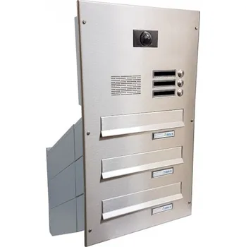 Poštovní schránka 3x poštovní schránka D-041 k zazdění do sloupku + čelní deska s 3x zvonkem a kamerou ABB - NEREZ / šedá