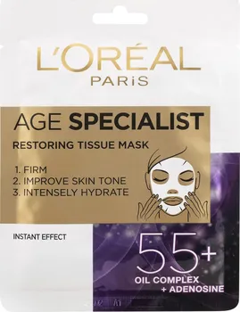Pleťová maska L'Oréall Age Specialist 55+ Restoring Tissue Mask textilní maska pro intenzivní vypnutí a rozjasnění pleti 1 ks