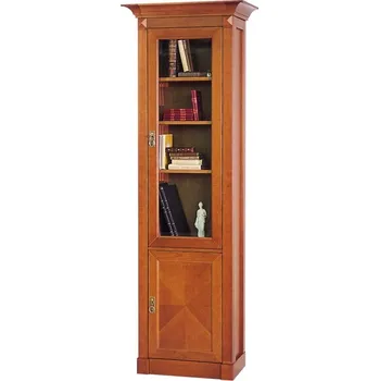 Knihovna Skříň úzká, spodní dvířka, horní dvířka sklo 02x004, ořech tmavý