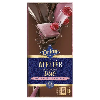 Čokoláda Nestlé Orion Ateliér hořká/bílá čokoláda s malinami 95 g
