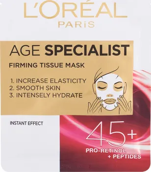 Pleťová maska L'Oréal Age Specialist 45+ textilní maska pro okamžité zpevnění a vyhlazení pleti 30 g