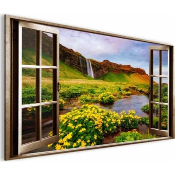 Malvis ® Obraz okno islandský vodopád Velikost (šířka x výška): 90x60 cm