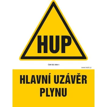 Značení Hlavní uzávěr plynu - tabulka 140 x 200 mm