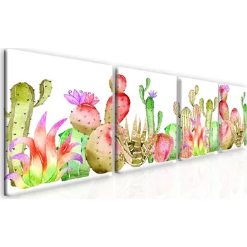 Malvis ® Čtyřdílný obraz Barevné kaktusy Velikost: 200x60 cm