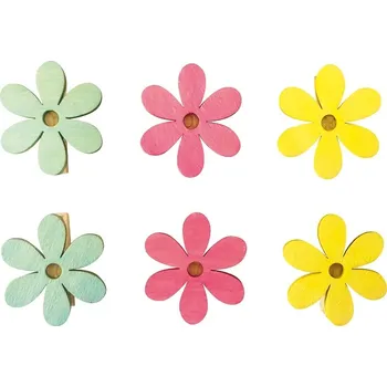 Dřevěné květy s kolíčkem 4 cm, 6 ks 3943