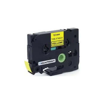 Pásek do tiskárny Gigaprint za páska BROTHER TZe-FX631 12mm černý tisk/žlutý podklad, laminovaná, flexibilní - kompatibilní
