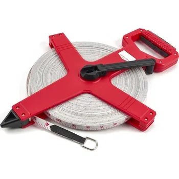 metr Svinovací měřicí pásmo vyztužené skleněnými vlákny, 100 m x 13 mm, svinovací metr, vhodné pro geodety (TrueTech)