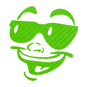 Samolepící dekorace SAMOLEPKA Obličej 005 levá veselý s brýlemi (58 - 3D karbon zelený kawasaki) NA AUTO, NÁLEPKA, FÓLIE, POLEP, TUNING, VLASTNÍ TEXT, TISK, AUTOSAMOLEPKY.cz, POLEPY, OBRÁZEK, LOGO, SAMOLEPKY