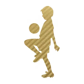 samolepka Děti silueta 005 levá kluk fotbalista s míčem (59 - 3D karbon zlatý) SAMOLEPKA NA AUTO, NÁLEPKA, FÓLIE, POLEP, TUNING, VLASTNÍ TEXT, TISK, AUTOSAMOLEPKY.cz, POLEPY, OBRÁZEK, LOGO, 3D STICKERS