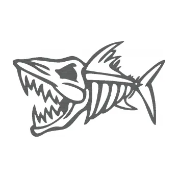 Samolepicí dekorace na vozidlo Ryba kostra 002 levá (62 - škrábaný titan) SAMOLEPKA NA AUTO, NÁLEPKA, FÓLIE, POLEP, TUNING, VLASTNÍ TEXT, TISK, AUTOSAMOLEPKY.cz, POLEPY, OBRÁZEK, LOGO, 3D STICKERS