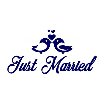 Samolepící dekorace SAMOLEPKA Just Married 003 ptáčci (23 - tmavě modrá) NA AUTO, NÁLEPKA, FÓLIE, POLEP, TUNING, VLASTNÍ TEXT, TISK, AUTOSAMOLEPKY.cz, POLEPY, OBRÁZEK, LOGO, SAMOLEPKY