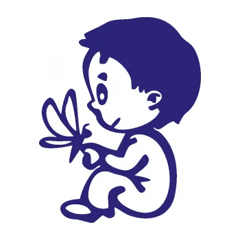 Samolepicí dekorace na vozidlo Dítě v autě 044 levá kluk s motýlem (22 - střední modrá) SAMOLEPKA NA AUTO, NÁLEPKA, FÓLIE, POLEP, TUNING, VLASTNÍ TEXT, TISK, AUTOSAMOLEPKY.cz, POLEPY, OBRÁZEK, LOGO, 3D STICKERS