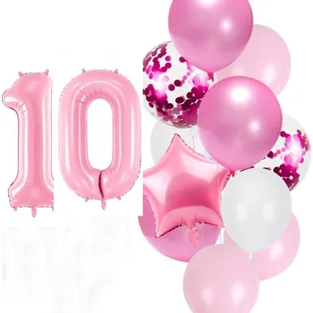 Balónek Balónkový set 10.narozeniny, růžový, 12 ks