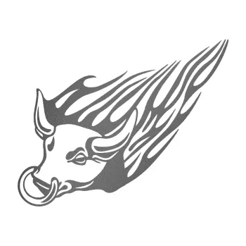 Samolepicí dekorace na vozidlo Animal flames 010 levá býk s kruhem (41 - grafitová metalíza) SAMOLEPKA NA AUTO, NÁLEPKA, FÓLIE, POLEP, TUNING, VLASTNÍ TEXT, TISK, AUTOSAMOLEPKY.cz, POLEPY, OBRÁZEK, LOGO, 3D STICKERS