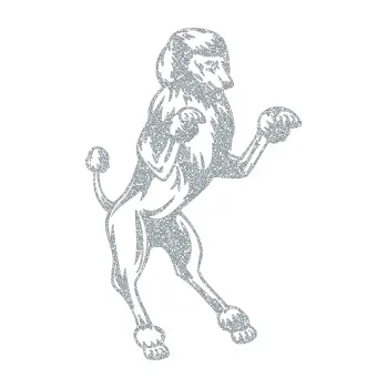 samolepka Pes 023 pravá Pudl (91 - Ultra Metalic stříbrná metalíza) SAMOLEPKA NA AUTO, NÁLEPKA, FÓLIE, POLEP, TUNING, VLASTNÍ TEXT, TISK, AUTOSAMOLEPKY.cz, POLEPY, OBRÁZEK, LOGO, 3D STICKERS