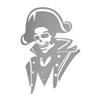 Samolepicí dekorace na vozidlo Kostra pirát levá (42 - stříbrná metalíza) SAMOLEPKA NA AUTO, NÁLEPKA, FÓLIE, POLEP, TUNING, VLASTNÍ TEXT, TISK, AUTOSAMOLEPKY.cz, POLEPY, OBRÁZEK, LOGO, 3D STICKERS