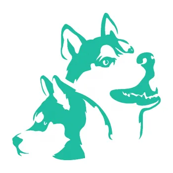 Polep vozidla Pes 117 pravá husky (25 - tyrkysová) SAMOLEPKA NA AUTO, NÁLEPKA, FÓLIE, POLEP, TUNING, VLASTNÍ TEXT, TISK, AUTOSAMOLEPKY.cz, POLEPY, OBRÁZEK, LOGO, 3D STICKERS