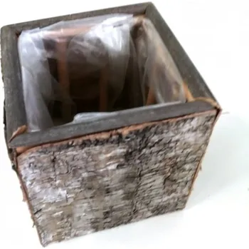 Obal na květináč Obal na květiny hranatý - březová kůra hnědá - 15x15 cm