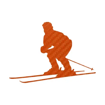 Samolepicí dekorace na vozidlo Lyžař 009 levá (54 - 3D karbon oranžový) SAMOLEPKA NA AUTO, NÁLEPKA, FÓLIE, POLEP, TUNING, VLASTNÍ TEXT, TISK, AUTOSAMOLEPKY.cz, POLEPY, OBRÁZEK, LOGO, 3D STICKERS
