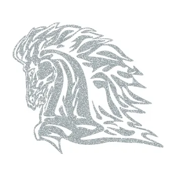 Samolepicí dekorace na vozidlo Animal flames 101 levá kůň (91 - Ultra Metalic stříbrná metalíza) SAMOLEPKA NA AUTO, NÁLEPKA, FÓLIE, POLEP, TUNING, VLASTNÍ TEXT, TISK, AUTOSAMOLEPKY.cz, POLEPY, OBRÁZEK, LOGO, 3D STICKERS