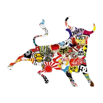 Samolepící dekorace Býk 002 pravá (83 - Sticker bomb) SAMOLEPKA NA AUTO, NÁLEPKA, FÓLIE, POLEP, TUNING, VLASTNÍ TEXT, TISK, AUTOSAMOLEPKY.cz, POLEPY, OBRÁZEK, LOGO, 3D STICKERS