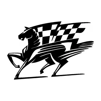 Samolepící dekorace SAMOLEPKA Kůň racing 001 levá se šachovnicí (01 - černá) NA AUTO, NÁLEPKA, FÓLIE, POLEP, TUNING, VLASTNÍ TEXT, TISK, AUTOSAMOLEPKY.cz, POLEPY, OBRÁZEK, LOGO, SAMOLEPKY