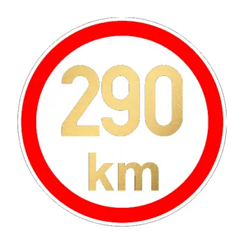 samolepka Maximální rychlost 290km - nejvyšší konstrukční rychlost (43 - zlatá metalíza) SAMOLEPKA NA AUTO, NÁLEPKA, FÓLIE, POLEP, TUNING, VLASTNÍ TEXT, TISK, AUTOSAMOLEPKY.cz, POLEPY, OBRÁZEK, LOGO, 3D STICKERS