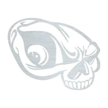 Samolepicí dekorace na vozidlo Lebka 018 pravá (61 - škrábaný hliník) SAMOLEPKA NA AUTO, NÁLEPKA, FÓLIE, POLEP, TUNING, VLASTNÍ TEXT, TISK, AUTOSAMOLEPKY.cz, POLEPY, OBRÁZEK, LOGO, 3D STICKERS
