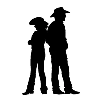 Samolepící dekorace SAMOLEPKA Kovboj a kovbojka 001 pravá (01 - černá) NA AUTO, NÁLEPKA, FÓLIE, POLEP, TUNING, VLASTNÍ TEXT, TISK, AUTOSAMOLEPKY.cz, POLEPY, OBRÁZEK, LOGO, SAMOLEPKY