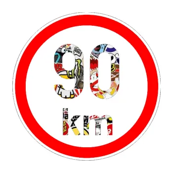 samolepka Maximální rychlost 90km - nejvyšší konstrukční rychlost (83 - Sticker bomb) SAMOLEPKA NA AUTO, NÁLEPKA, FÓLIE, POLEP, TUNING, VLASTNÍ TEXT, TISK, AUTOSAMOLEPKY.cz, POLEPY, OBRÁZEK, LOGO, 3D STICKERS