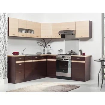 Kuchyňská linka Bon Fran Belisa rohová 220/210 cm dub wenge/rijeka světlá