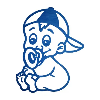 Samolepicí dekorace na vozidlo Dítě v autě 102 levá mimčo s kšiltovkou (65 - škrábaný kov modrý) SAMOLEPKA NA AUTO, NÁLEPKA, FÓLIE, POLEP, TUNING, VLASTNÍ TEXT, TISK, AUTOSAMOLEPKY.cz, POLEPY, OBRÁZEK, LOGO, 3D STICKERS